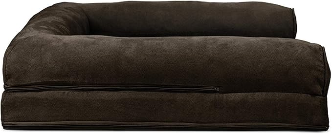 Furhaven Cooling Gel Dog Bed for Large/Medium Dogs w/ Removable Bolsters & Washable Cover, For Dogs Up to 55 lbs - Plush & Suede Sofa - Espresso, Large-PurrikoPets