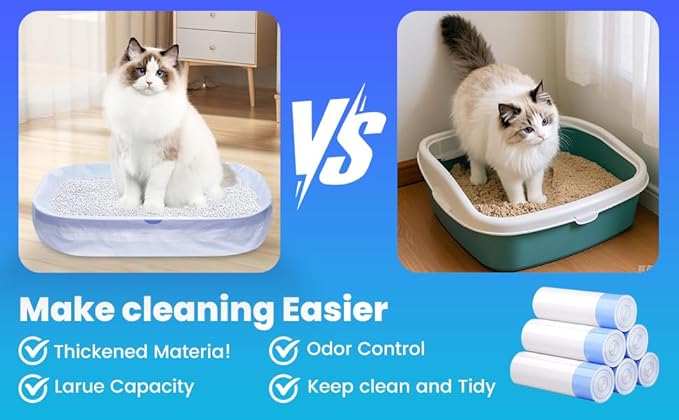 60 Pack Large Cat Litter Bags - 3MIL Extra Thick Leakproof Litter Box Liners, 31"x18" Heavy Duty Drawstring Cat Litter Liners for Automatic Litter Box, Odor Control Disposable Kitty Litter Bags 6 Roll-PurrikoPets