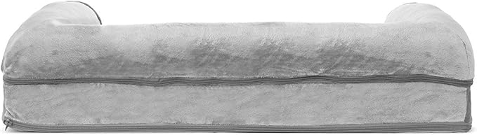 Furhaven Orthopedic Dog Bed for Medium/Small Dogs w/ Removable Bolsters & Washable Cover, For Dogs Up to 35 lbs - Faux Fur & Velvet Sofa - Smoke Gray, Medium-PurrikoPets