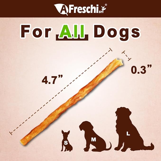 Afreschi Turkey Tendon Thin Stick 3.5 oz, USA-Sourced Turkey Tendon, Dog Treats for Classic Series, All Natural Human Grade Dog Treat, Suitable for Training chew, Rawhide Alternative-PurrikoPets