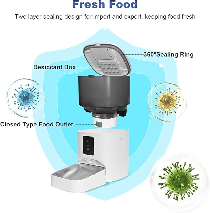 2.4G WiFi Automatic Cat Feeder, 4L Food Dispenser with 10s Voice Recorder, Pet Feeder up to 10 Meals per Day, Timed Cat Feeder with Dry Food Sealed Ring (White, 4L-WiFi)-PurrikoPets