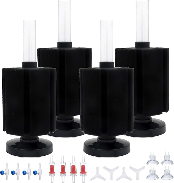 ALEGI 4pcs Large Aquarium Sponge Filter with Suction Cups, Check Valves for Breeding Fry Betta Shrimp Fish Tank (Medium for 20-50 Gal 4 Pcs)-PurrikoPets