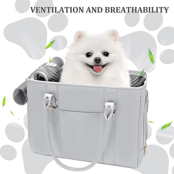 Fashion Pet Carrier Dog Purse Cat Bag Soft-Sided Carriers Travel Airline Approved, Stylish Leather Tote Handbag for Small Animal Puppy Kitten (Grey)-PurrikoPets