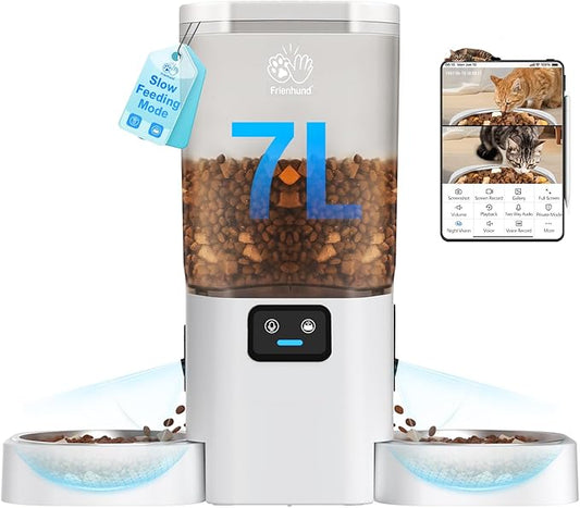 5G WiFi Automatic Cat Feeder with Two HD Camera: 7L Automatic Dog Feeder with Night Vision, Auto Cat Food Dispenser for Multiple Pet, Detachable for Easy Cleaning - 29 Cup-PurrikoPets