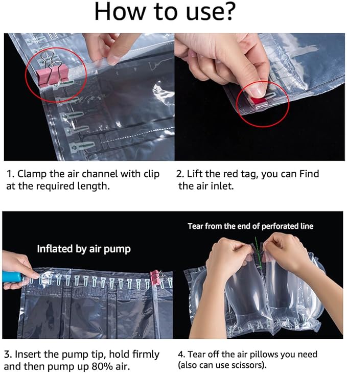 Air Pillows for Shipping with pump 200 Count Inflatable Packaging Air Bags, Alternative to Packing Peanuts, Packing Box filler Purse Stuffers for Shape 3.54" x 7.87"-PurrikoPets