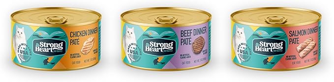 A Strong Heart Canned Wet Cat Food, Chicken, Beef and Salmon Variety Pack - 3 oz Cans (Pack of 24), Made in The USA with Real Chicken, Beef and Salmon-PurrikoPets