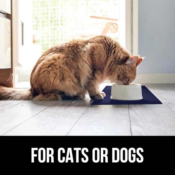 GORILLA GRIP 100% Waterproof Raised Edge BPA Free Silicone Pet Feeding Mat, Dog Cat Food Mats Contain Spills Protects Floors, Placemats for Cats and Dogs Water Bowl, Pets Accessories 28x18 Navy-PurrikoPets