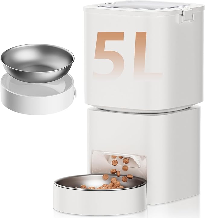 5L/21 Cups Automatic Cat Feeder, Timed Automatic Pet Feeders, Cat Dry Food Dispenser Dual Power, 10 Meals Programmable 1-15 Portion Control Cats Feeder, Pet Food Dispenser for Cats & Puppy(Not WiFi)-PurrikoPets