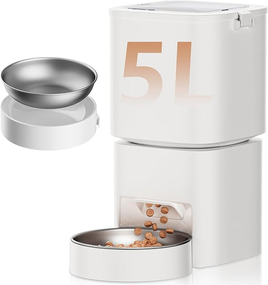 5L/21 Cups Automatic Cat Feeder, Timed Automatic Pet Feeders, Cat Dry Food Dispenser Dual Power, 10 Meals Programmable 1-15 Portion Control Cats Feeder, Pet Food Dispenser for Cats & Puppy(Not WiFi)-PurrikoPets