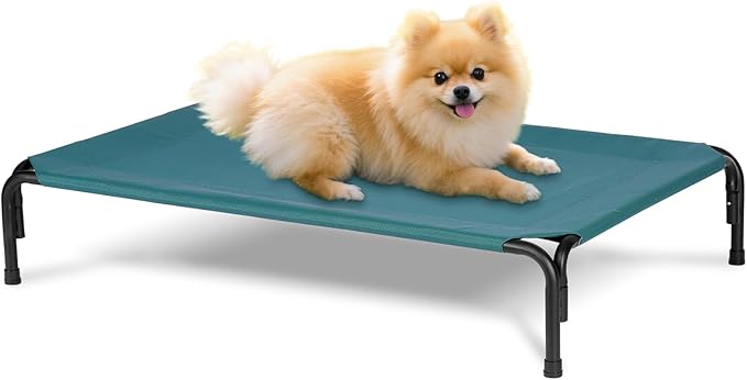 Elevated Dog Bed for Outdoor, Medium Raised Dogs Cot for Training, Cooling Pet Beds with Washable Mesh, Indestructible Lifted Platform for Outside Camping, 35 inch Green-PurrikoPets