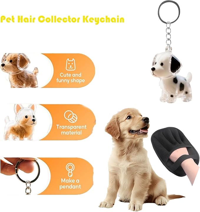 2Pcs Five-Finger Pet Hair Removal Glove for Dogs,Reusable Cat Grooming Gloves,Pet Hair Collector Keychain,Electrostatic Pet Hair Removal Tool for Furniture,Car,Couch,Carpet,Essential Pet Supplies-PurrikoPets