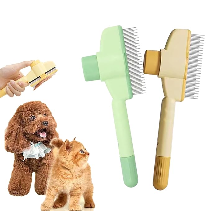 2PCS Self CleaningPetComb Grooming Brush,PetComb for Dogs & Cats, Brush for Cats, Cat dog comb Pet Grooming for Massaging and Cleaning Shedding Hair (Green+Yellow)-PurrikoPets