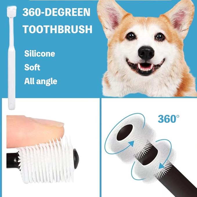 8 Pack Small Dog & Cat Toothbrush Kit, 360º Pet Toothbrush/Mini Head/Dual Head / 10000 Ultra-Soft Bristles Tooth Brush/Finger Toothbrushs for Cat Kitten Doggie Dental Care, Oral Hygiene-PurrikoPets