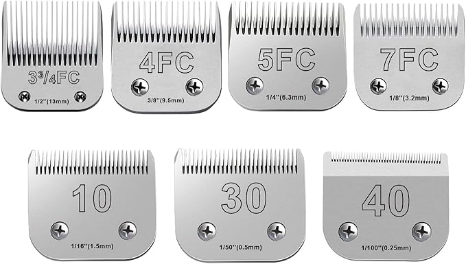7PCS Dog Grooming Blades Compatible with Andis Dog Clippers,Dog Clipper Blades Compatible with Oster A5,Wahl km10 Dog Clippers for Animal Dog Cat Horse,Stainless-Steel Blade Sharp-PurrikoPets