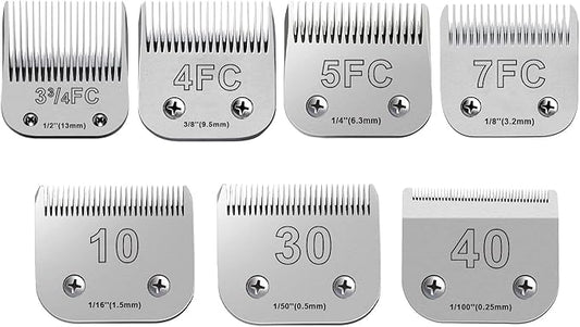 7PCS Dog Grooming Blades Compatible with Andis Dog Clippers,Dog Clipper Blades Compatible with Oster A5,Wahl km10 Dog Clippers for Animal Dog Cat Horse,Stainless-Steel Blade Sharp-PurrikoPets