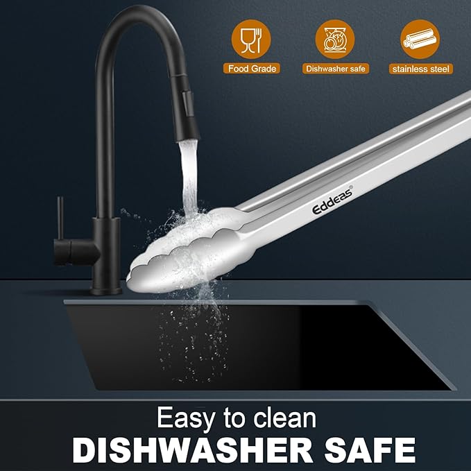 2 Pcs 7 Inch Small Tongs, Heavy Duty Stainless Steel Kitchen Tongs, For Cooking, Food, Buffet, Salad, Fruits, Bread, Dishwasher Safe-PurrikoPets