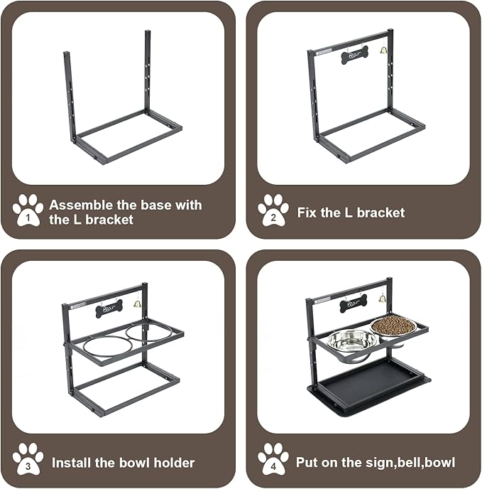 Elevated Dog Bowls with Slow Feeder for Large Dogs – Adjustable Raised Stand with 2 Stainless Steel Bowls & Spill-Proof Mat, Non-Slip Dog Feeder for Large & Medium Dogs (Black)-PurrikoPets