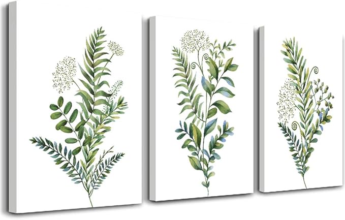 3 Pieces Framed Wall Art for Living Room Bathroom Wall Decorations Kitchen Wall decor Canvas Print decor modern Simple Bedroom Home Decoration Green leaves Poster wall paintings-PurrikoPets
