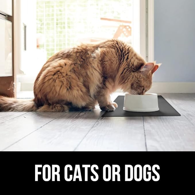 GORILLA GRIP 100% Waterproof Raised Edge BPA Free Silicone Pet Feeding Mat, Dog Cat Food Mats Contain Spills Protects Floors, Placemats for Cats and Dogs Water Bowl, Pets Accessories 16x10, Charcoal-PurrikoPets
