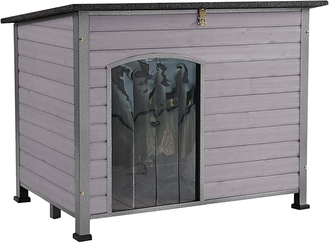 Aivituvin Large Dog House Outdoor Indoor Weatherproof Dog House for Small & Medium & Large Dogs with Unique All-Around Iron Frame＆Raised Feet（Grey）-PurrikoPets
