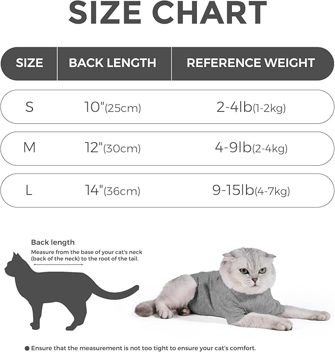 Dotoner Cat Surgery Recovery Suit for Female Male Anti-Licking Pet Surgical Pajamas Long Sleeve Prevent Shedding Cat Spay Recovery Suit&E Collar Alternative Bodysuit for Cats-PurrikoPets