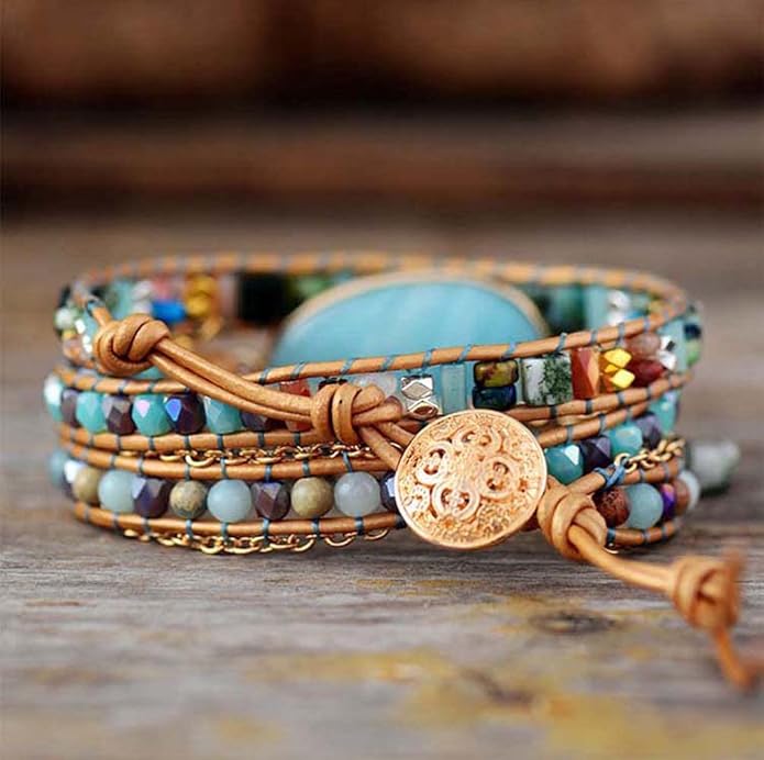 ZOSOJONA Women Wrap Bracelet Boho Natural Jasper Crystal Stone Beads Strand Bracelets