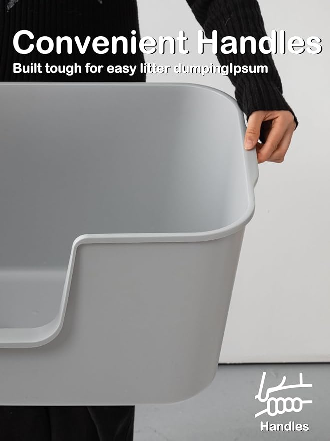 Extra Large Cat Litter Box with High Sides - Splash-Proof Design for Big Cats & Multi-Cat Homes, 24.6in x 16.7in x 12.8in (Gray)-PurrikoPets