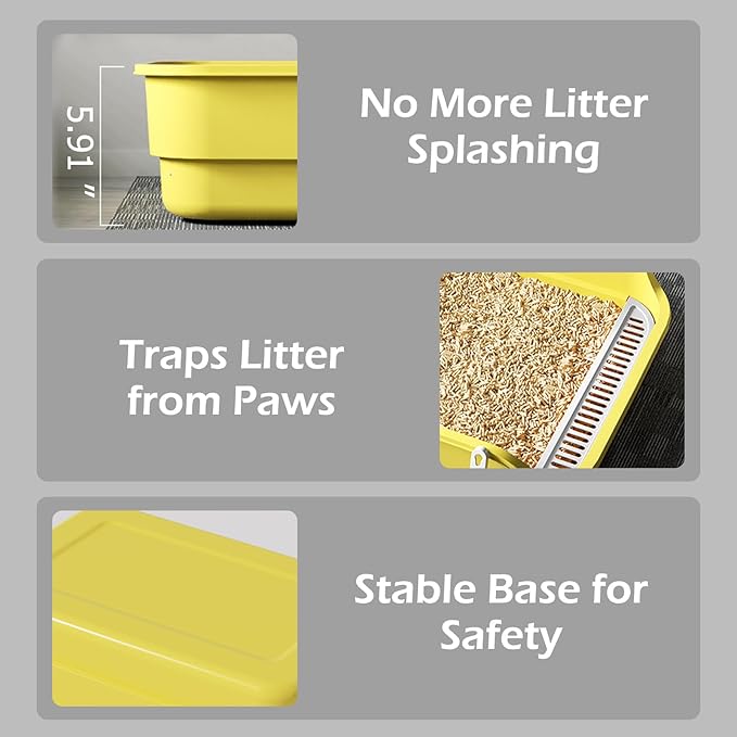 Extea Large Cat Litter Box with High Sides,Cat Boxes for Indoor Cats,Cat Litter Pan for Kitty,Litter Box with Low Entry,Easy to Clean,Anti-Splashing,23.6" x15.7" x6.2" (Grey)-PurrikoPets