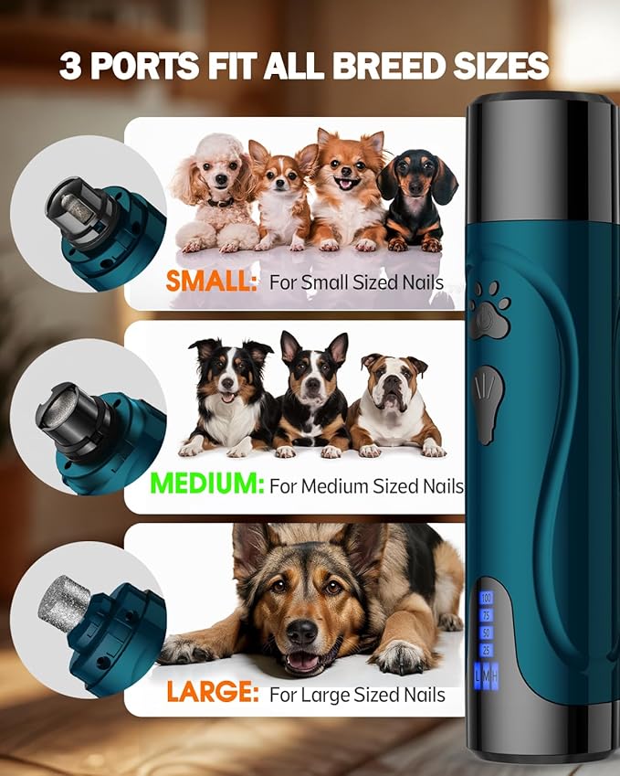 Dog Nail Trimmers and Dog Nail Clippers Kit, Whisper Quiet Electric Grinder with Light, for Small, Medium, Large Dogs, Cats Toenail Grooming, 3 Speeds-PurrikoPets