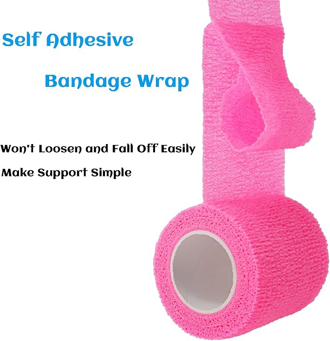 24 Rolls Pink Elastic Self Adhesive Bandage Wrap, Breathable Flexible Fabric Non Woven Cohesive Bandage, Ankle Sprains Swelling Medical First Aid Sports Athletic Tape, Dogs Pet Vet Wrap 2 in x 5 Yards-PurrikoPets