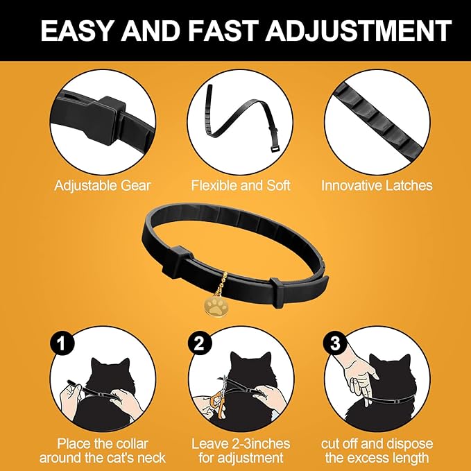 4 Pcs Cat Calming Collar Adjustable Lavender Scent Relaxing Cat Collar with 2 Pendant for Puppies Reduce Stress Aggression Anxious, up to 15 Inches(Black)-PurrikoPets