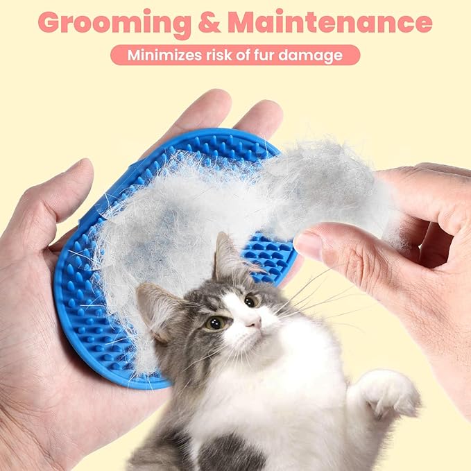 4Pcs Silicone Cat Grooming Brush Set, Multi-Functional Cat Self Groomer for Indoor Cats, Wall Mounted Face Scratchers, Grooming Strap Pad for Sofa & Chair Legs (Blue, Red)-PurrikoPets