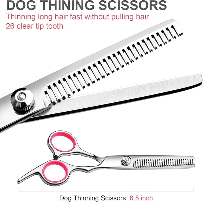 Dog Grooming Kit with Safety Round Tips Stainless Steel Professional Dog Shears Set - Thinning, Curved Scissors and Comb for Cat Pet-PurrikoPets