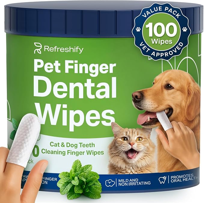 Dog Teeth Cleaning Wipes - 100 Value Pack - Fresh Mint Dog Dental Wipes, Vet Formulated Pet Teeth Cleaning Finger Wipes for Dogs & Cats – Effective Dog Teeth Cleaning, Plaque & Tartar Solution-PurrikoPets