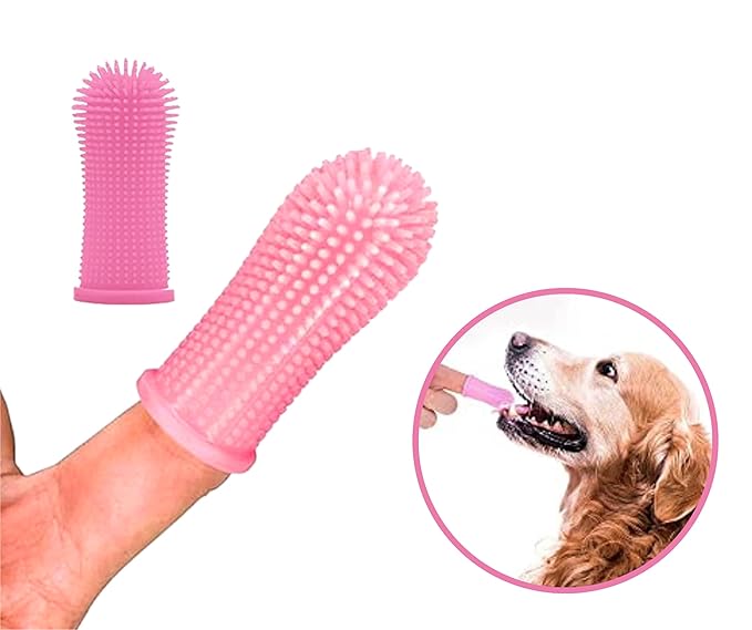 3-in 1 Dog & Cat Grooming Supplies- Self-cleaning Slicker Brush, Deshedding Rake Comb, And Finger Toothbrush For Dogs & Cats | Perfect For Pet Grooming Kit, Dematting And Dental Tool (pink)-PurrikoPets