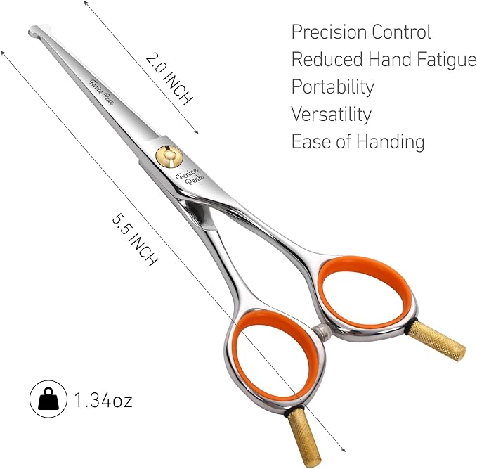 Fenice Peak 5'' Small Straight Scissors Lightweight Dog and Cat Grooming Scissors with Safety Round Tip JP440C Stainless Steel Sharp Blades for Body Facial Nose Ear and Paw Hair Easy Use-PurrikoPets