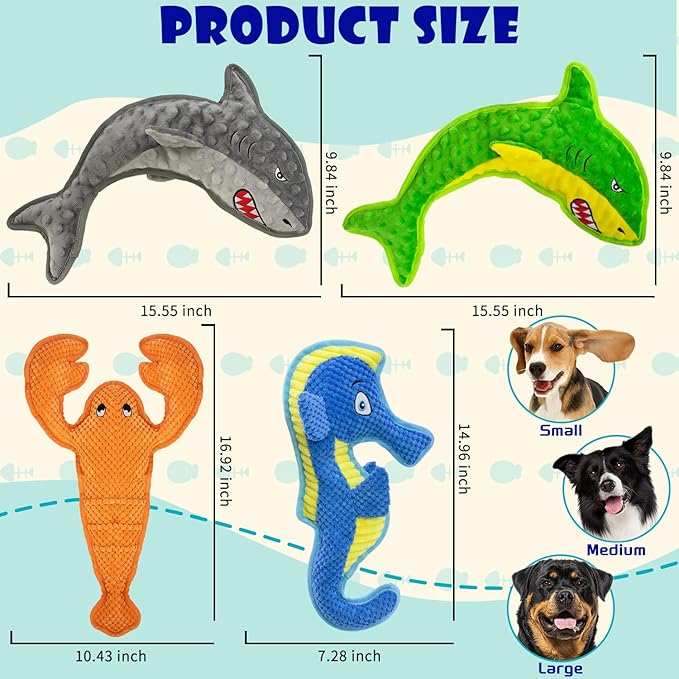 Dog Toy Squeak No Stuffing Toys, 4-Pack Toys for Small Medium Large Breed, Puppy Teething Interactive Toy to Keep Them Busy, Best Christmas Birthday Gift-PurrikoPets