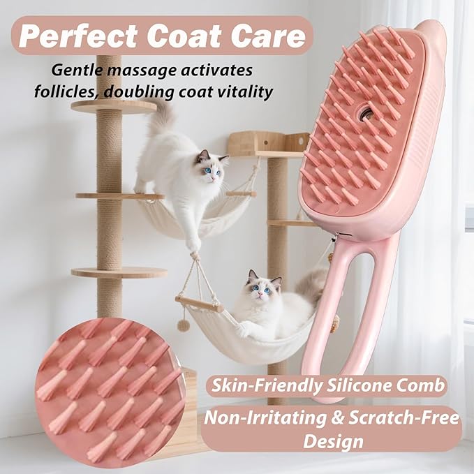 4 in 1 Cat Steam Brush Rechargeable Anti-Static Pet Spray Hair Removal Comb for Shedding and Grooming Multi-functional Pet Massage Brushes for Cats Dogs Small Animals-PurrikoPets