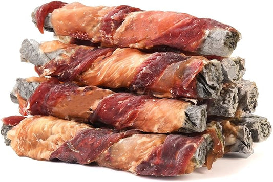 Dog Treats Chicken Duck Wrapped Cod Skin Sticks, Rawhide-Free, Grain-Free Dog Chewy Treats for Healthy Teeth and Coat,Training Treats for Small Medium Large Dogs, 9-10 Counts-PurrikoPets