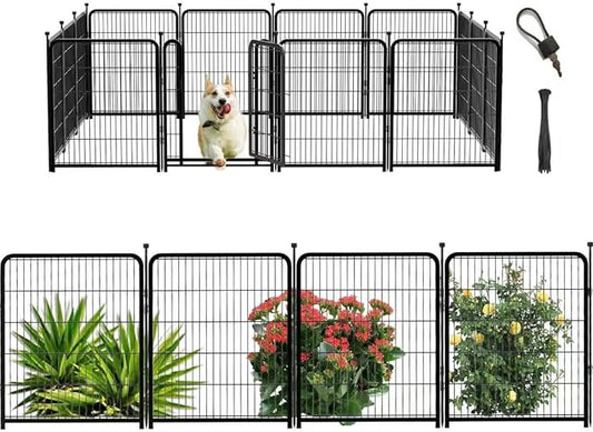 Dog Playpen 48 inch(H) 8 Panels Total 17.7 Ft(L) Dog Fence Outdoor for Yard. Wide Door Low Threshold，Metal Dog Pen Heavy Duty Pet Puppy Exercise Pen for Rv Camping Garden Yard-PurrikoPets