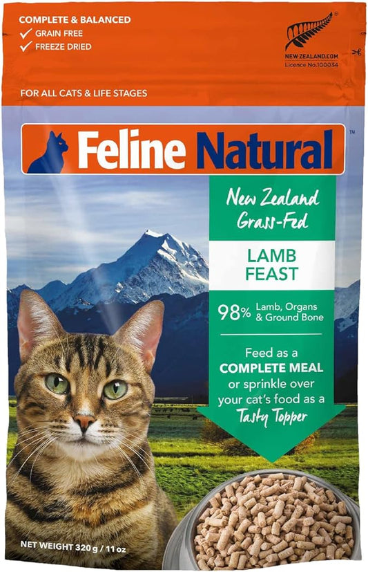 Feline Natural High Protein Dry Cat Food, Freeze-Dried Diet with 98% Meat, Organs & Seafood, No Peas, Grains, or Artificial Additives, Made in New Zealand, Lamb, 11oz-PurrikoPets
