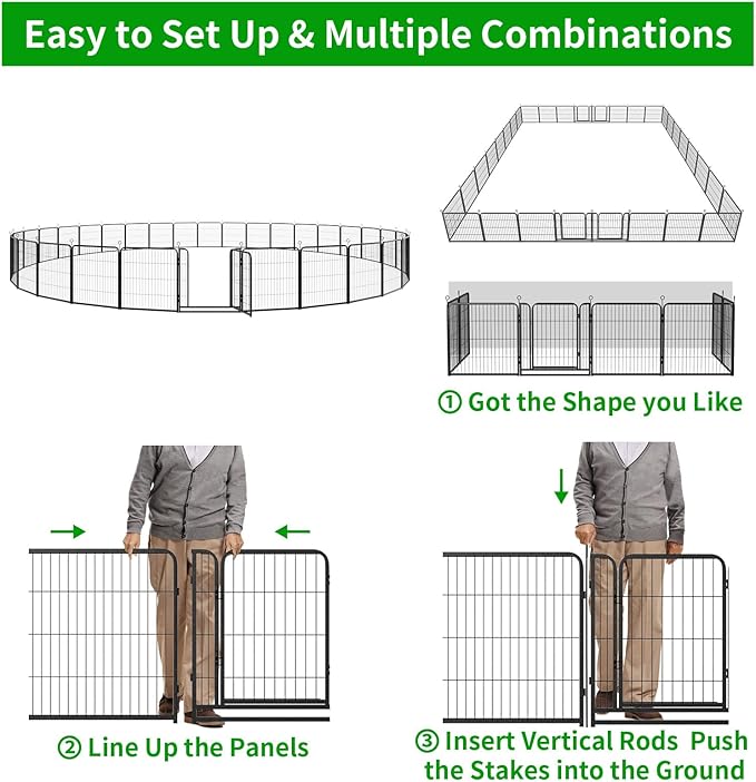 Dog Playpen Outdoor Extra Wide 32 Panels Heavy Duty Dog Fence 32" Height Anti-Rust with Doors Portable for RV Camping Yard, Total 84FT, 561 Sq.ft, Snowy Black-PurrikoPets