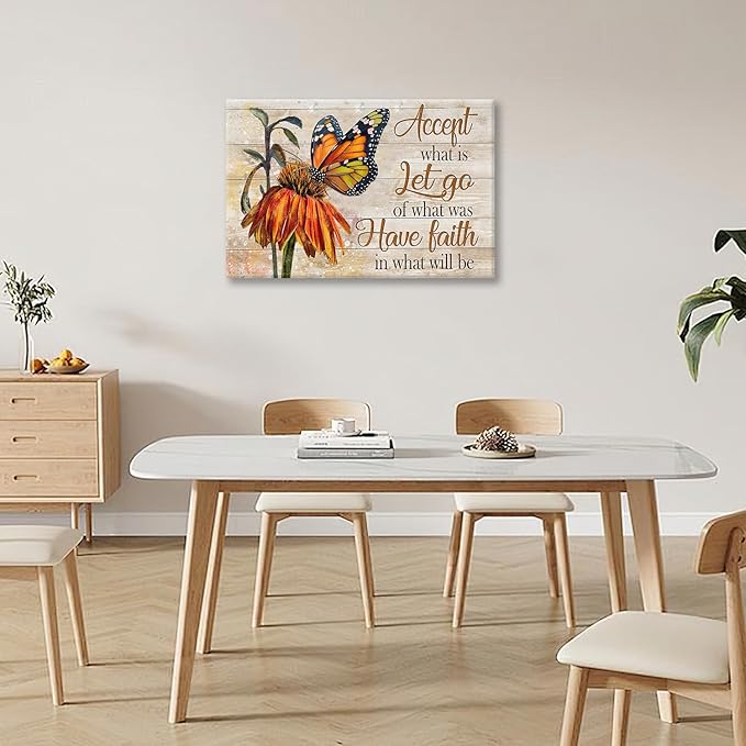 Farmhouse Butterfly Bathroom Pictures Wall Art, Rustic Floral Country Bathroom Wall Decor, Daisy Inspirational Framed Painting Canvas Artwork for Bedroom Living Room Decorations 24"L x 16"W-PurrikoPets