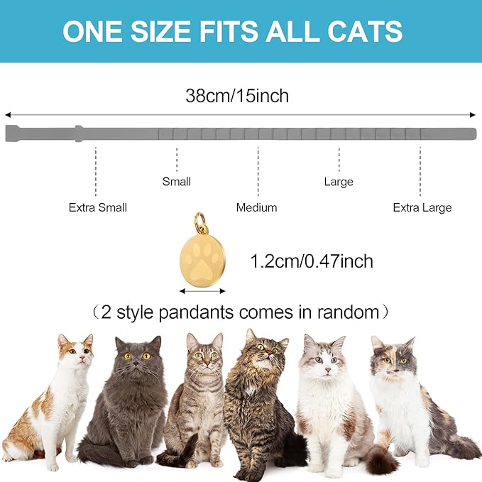 4 Pcs Cat Calming Collar Adjustable Lavender Scent Relaxing Cat Collar with 2 Pendant for Puppies Reduce Stress Aggression Anxious, up to 15 Inches(Grey, Silver)-PurrikoPets