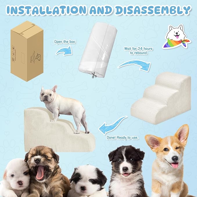 Dog Steps for Small Dogs, 4-Step Pet Ramp Stairs for High Beds and Sofa, Non-Slip Pet Stairs for Small Dogs and Cats, Removable and Easy to Clean Cover, Beige-PurrikoPets