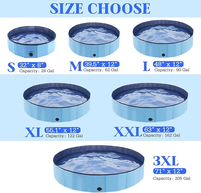 Foldable Dog Bath Swimming Pool Plastic Kiddie Pool Professional Tub Collapsible Grooming Bathtub for Pets Kids Baby and Toddler, 48 x 12 Inches Blue-PurrikoPets