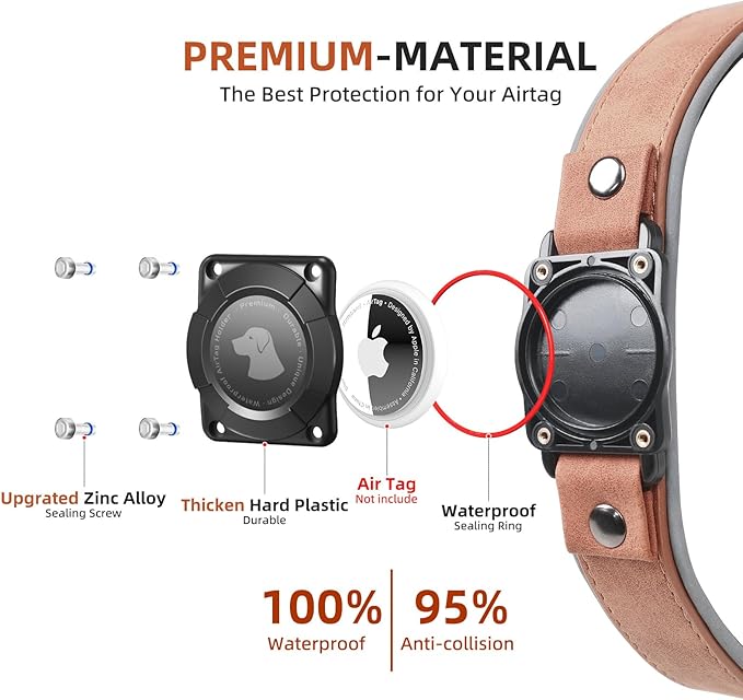 AirTag Dog Collar - Leather Dog Collar with Air Tag Holder | IPX8 Waterproof, Reflective, High - End, Adjustable Soft Padded | Dog GPS Tracker Collars Fit for Medium Large Dogs (Mahogany Brown, L)-PurrikoPets