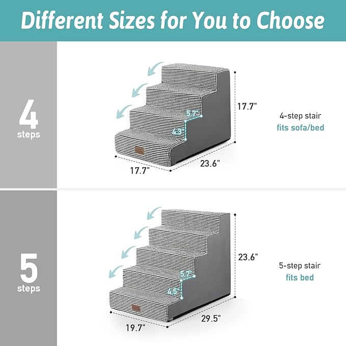 Dog Stairs for Small Dogs, 5 Tier Wider Pet Stairs for High Beds, 23.6" H Non-Slip Dog Steps for Old Cats, Puppies, Small Medium Dogs, 29.5x19.7x23.6 inch, White Black-PurrikoPets