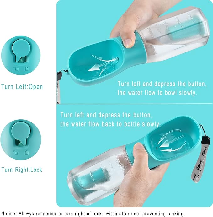 Dog Water Bottle with Food Container & Poop Bag Holder, Travel Water Bowl, Portable Pet Dispenser, Dog Stuff Accessories Items, Puppy Essentials Necessities for Yorkie Chihuahua Walking Hiking-PurrikoPets