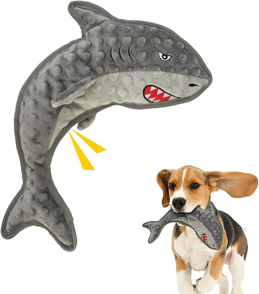 Dog Toy Squeaky Chew Dog Toys No PP-Cotton,no Stuffed for Small, Medium, Large Breed Dogs Interactive Hours of Fun,Gray-Shark-PurrikoPets